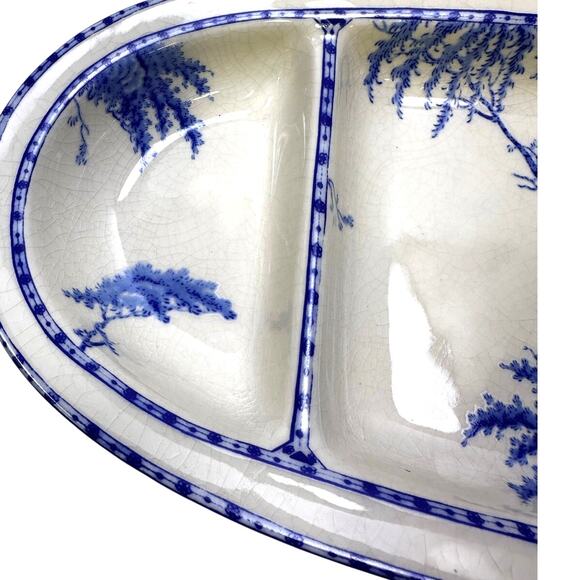 Pottery Barn 'Sophia' Blue & White Chinoiserie Willow Divided Oval Dish/Tray - Picture 2 of 5